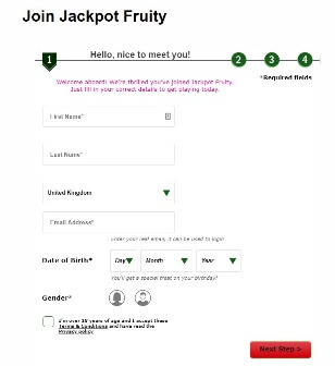 JackPot Friuty Registration Panel Image